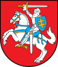 De gueules � un chevalier bard� d'argent montant un cheval effar� du m�me brid� et sell� d'azur et d'or, arm� 
d'une �p�e d'argent garnie d'or et d'un �cusson d'azur charg� d'une croix al�s�e de deux traverses d'or.