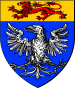 D'azur, � l'aigle d'argent, au chef d'or, charg� d'un lion l�opard� de gueules