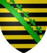 Burel� de sable et d'or, au crancelin de sinople, brochant en bande sur le tout