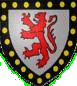 D'argent au lion de gueules � la bordure de sable charge de huits besants d'or