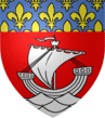 De gueules au navire �quip� d'argent voguant sur des ondes du m�me, au chef d'azur sem� de fleurs de lis d'or