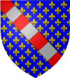 D'azur sem� de fleurs de lis d'or, � la bande compon�e d'argent et de gueules, brochant sur le tout