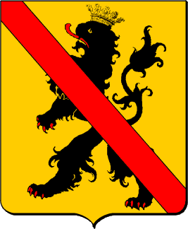 D'or, au lion de sable, arm� et lampass� de gueules et � la bande de gueules