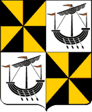 �cartel�, en 1 et 4 gironn� d'or et de sable, en 2 et 3 d'argent � la nef flottante de sable