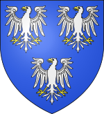 D'azur � trois aigles d'argent becqu�es et membr�es de gueules.