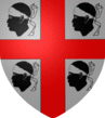 D'argent, � la croix de gueules, cantonn�e de quatre t�tes de maures de sable, tortill�es d'argent
