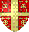 De gueules � la croix d'or cantonn�e de 4 besants d'or, chacun charg� d'une croix de m�me,accompagn� de 4 croisettes d'or