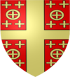 De gueules � la croix d'or cantonn�e de 4 besants d'or, chacun charg� d'une croix de m�me,accompagn� de 4 croisettes d'or