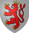 D'argent au lion de gueules, la queue fourch�e pass�e en sautoir, arm�, lampass� et couronn� d'or