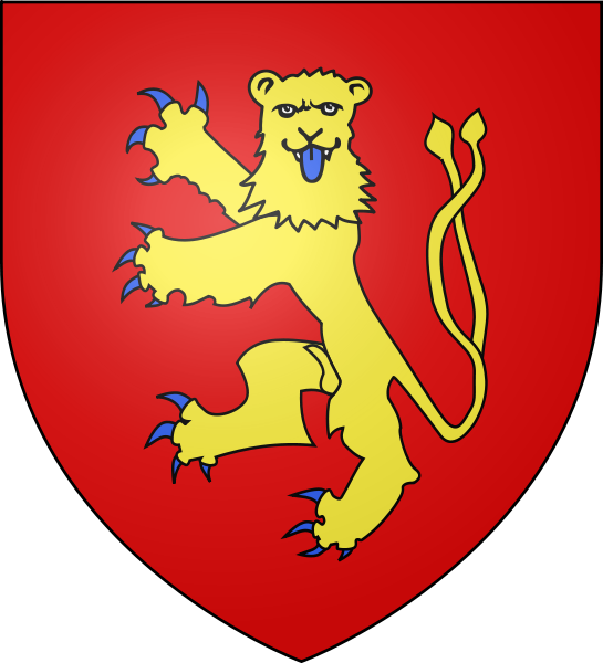 De gueules au l�opard lionn� d'or, arm� et lampass� d'Azur, la queue fourch�e et pass� en sautoir