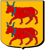 D'or aux 2 vaches de gueules, collat�es et clarin�es d'azur, passant l'un sur l'autre