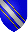 D'azur, � une bande d'argent, cotoy�e de deux cotices d'or