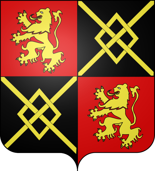 Ecartel� : aux I et IV de gueules au lion d'or, aux II et III de sable au sautoir frett� d'or.