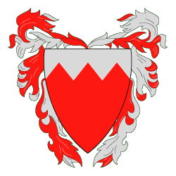 De gueules au chef givr� de six pointes d'argent.