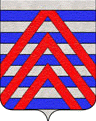 Burel� d'argent et d'azur (de dix pi�ces), � trois chevrons de gueules brochant sur le tout, celui du chef �cim�