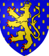 D'azur, sem� de billettes, au lion coiff� d'une couronne ferm�e, le tout d'or, arm� et lampass� de gueules
