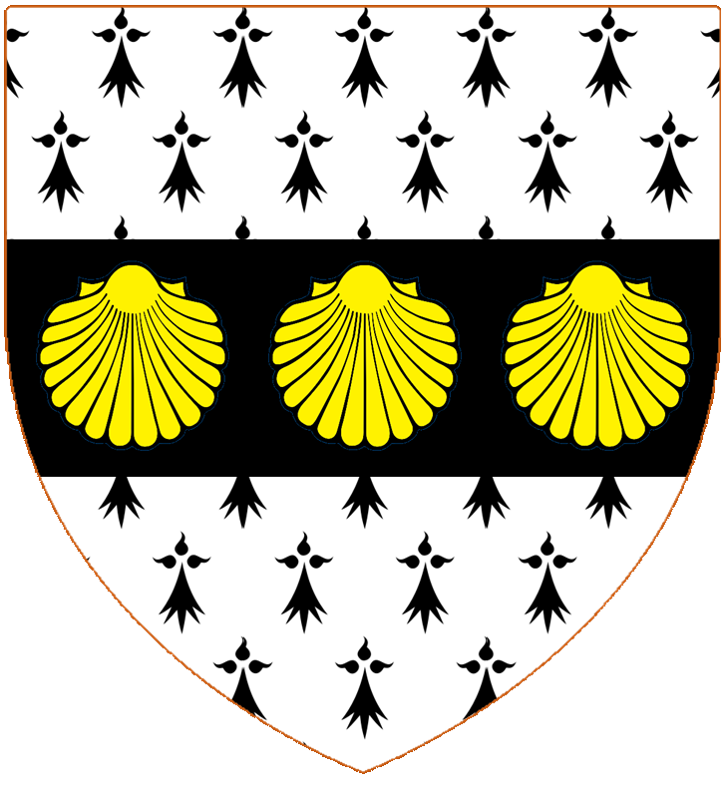Hermine � la fasce de geules charg�e de trois coquilles Saint-Jacques d'or.
