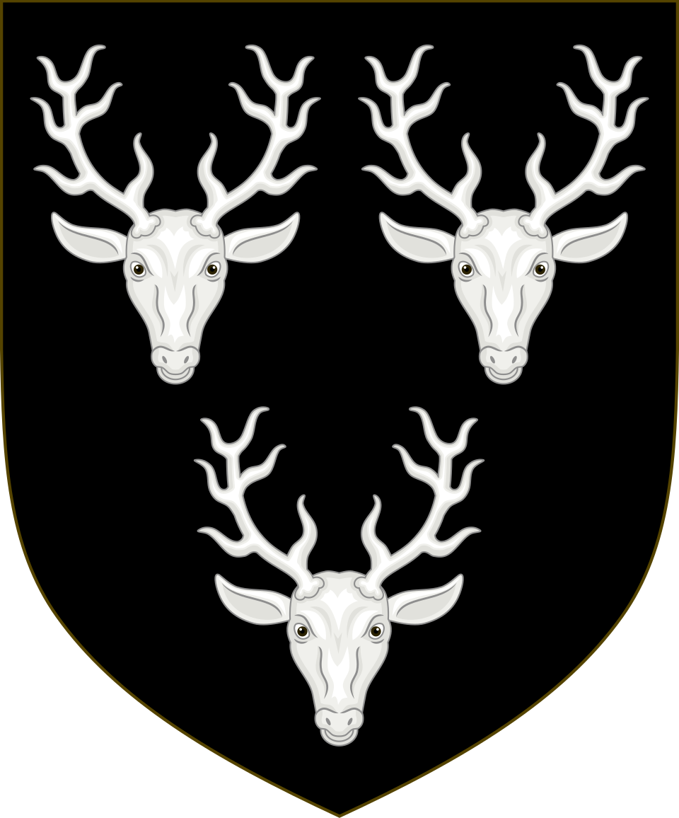 Sable � trois t�tes de cerfs caboss�es d'argent